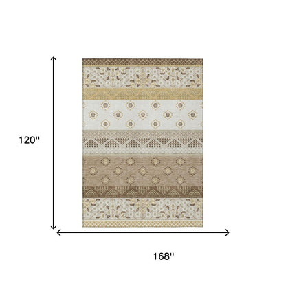 10' X 14' Beige And Brown Striped Washable Indoor Outdoor Area Rug HomeRoots