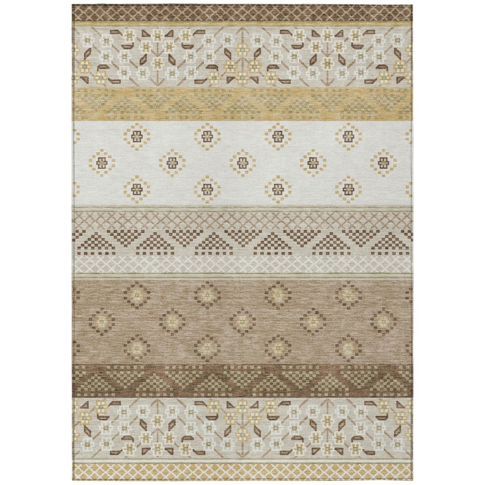 10' X 14' Beige And Brown Striped Washable Indoor Outdoor Area Rug HomeRoots