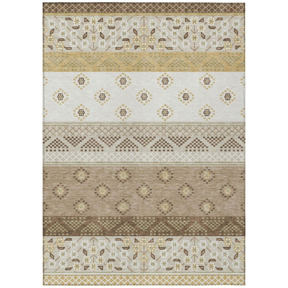 10' X 14' Beige And Brown Striped Washable Indoor Outdoor Area Rug HomeRoots