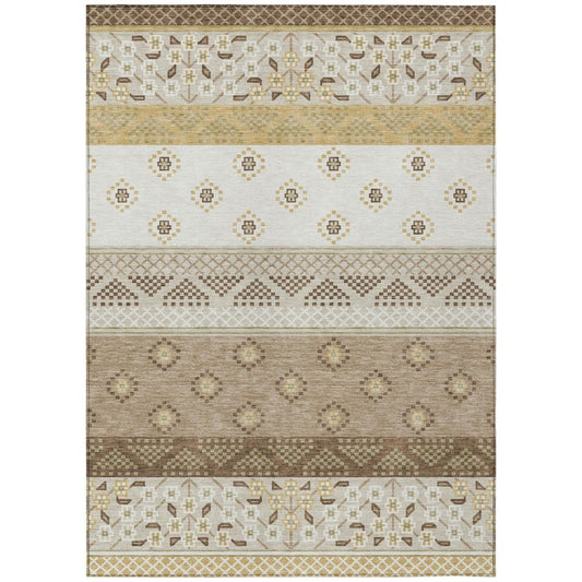 10' X 14' Beige And Brown Striped Washable Indoor Outdoor Area Rug