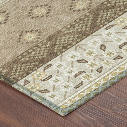 10' X 14' Beige And Brown Striped Washable Indoor Outdoor Area Rug HomeRoots