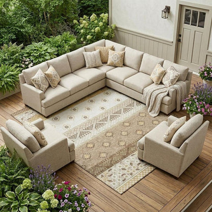 10' X 14' Beige And Brown Striped Washable Indoor Outdoor Area Rug HomeRoots
