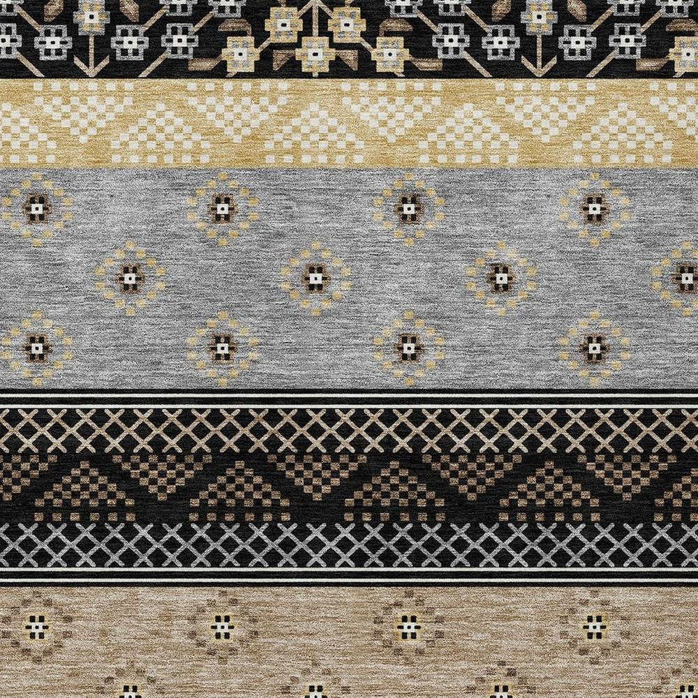 9' X 12' Black And Beige Striped Washable Indoor Outdoor Area Rug HomeRoots