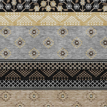 9' X 12' Black And Beige Striped Washable Indoor Outdoor Area Rug HomeRoots