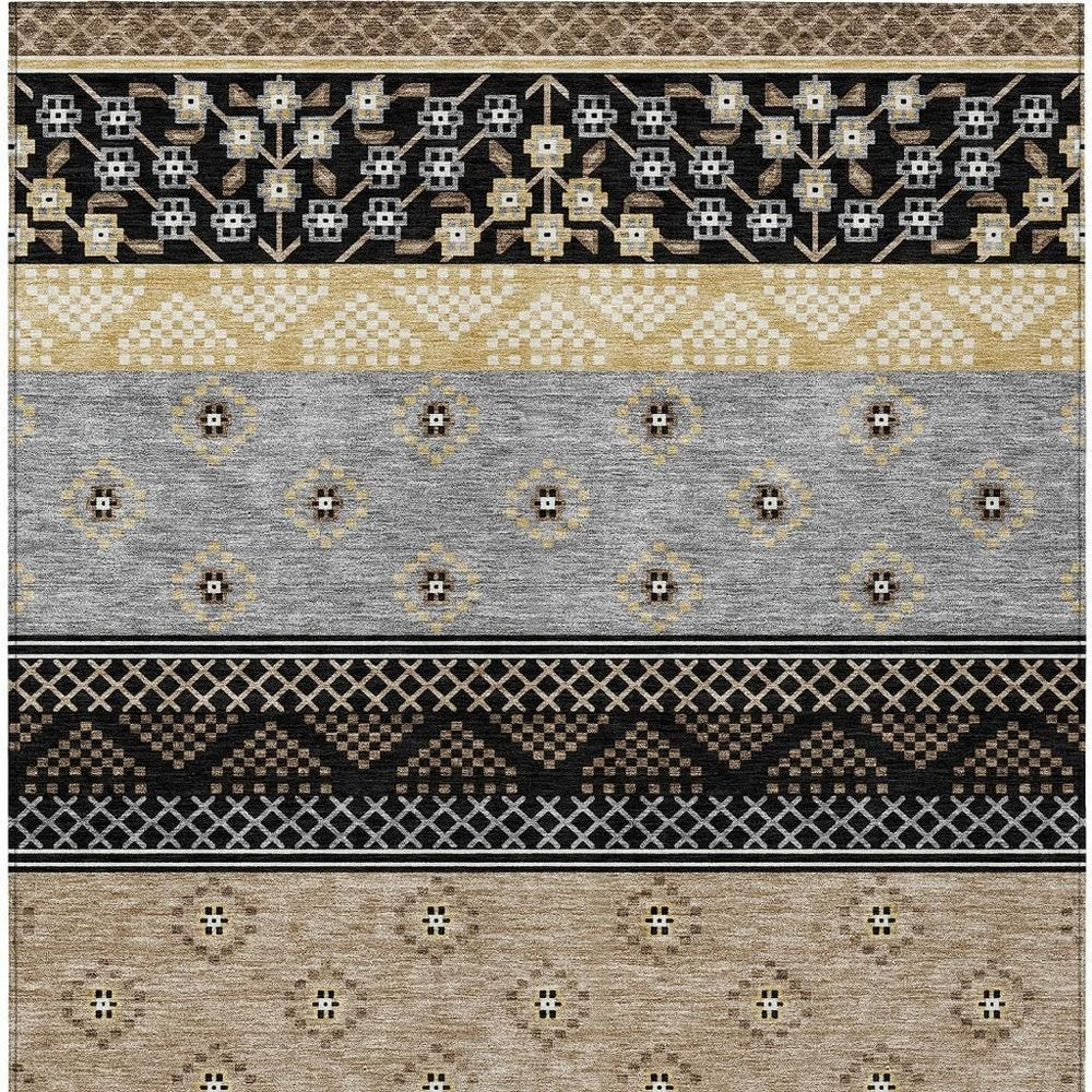 9' X 12' Black And Beige Striped Washable Indoor Outdoor Area Rug HomeRoots