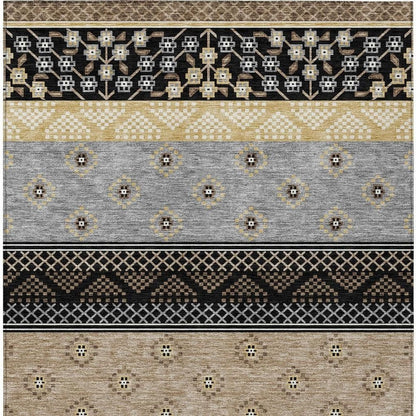 9' X 12' Black And Beige Striped Washable Indoor Outdoor Area Rug HomeRoots