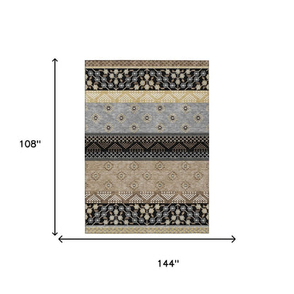9' X 12' Black And Beige Striped Washable Indoor Outdoor Area Rug HomeRoots
