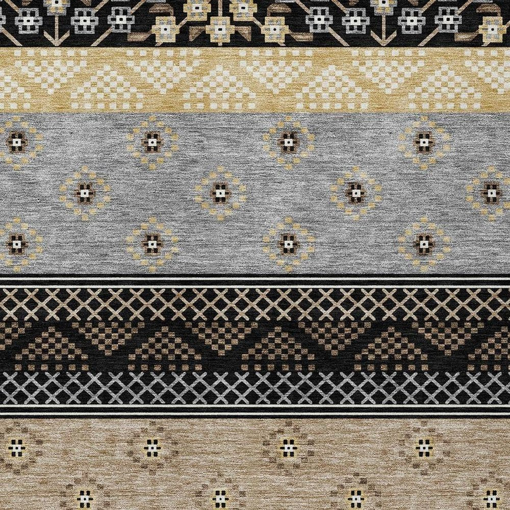 9' X 12' Black And Beige Striped Washable Indoor Outdoor Area Rug HomeRoots