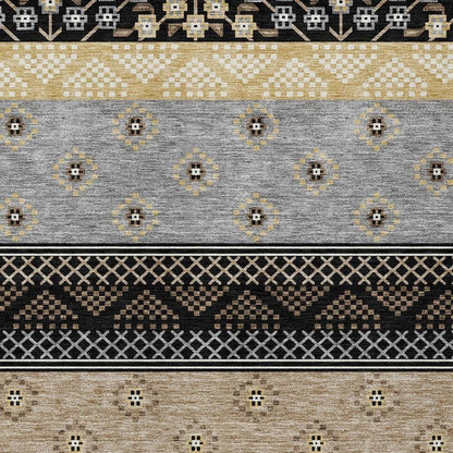 9' X 12' Black And Beige Striped Washable Indoor Outdoor Area Rug HomeRoots