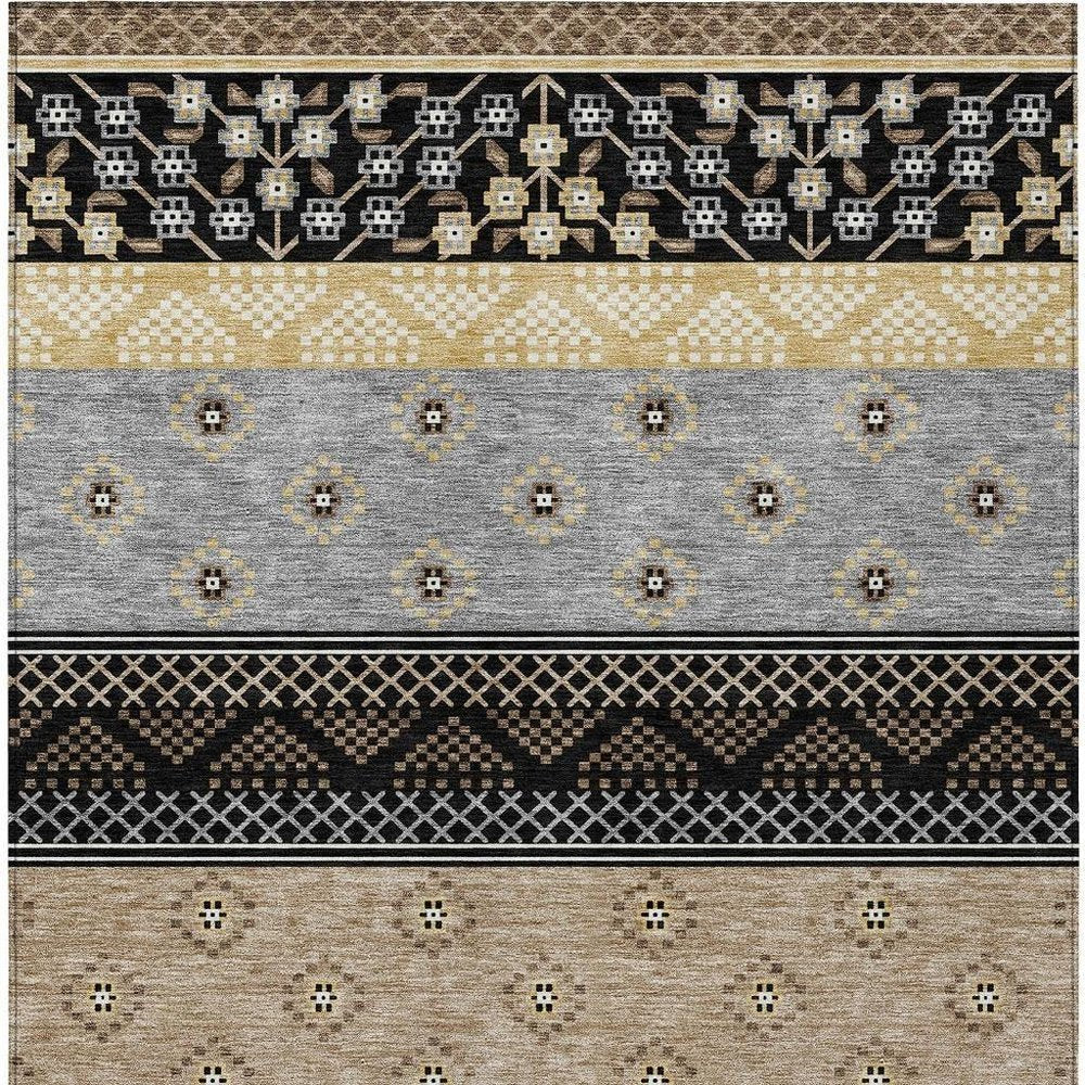 9' X 12' Black And Beige Striped Washable Indoor Outdoor Area Rug — view 8