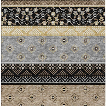 9' X 12' Black And Beige Striped Washable Indoor Outdoor Area Rug HomeRoots