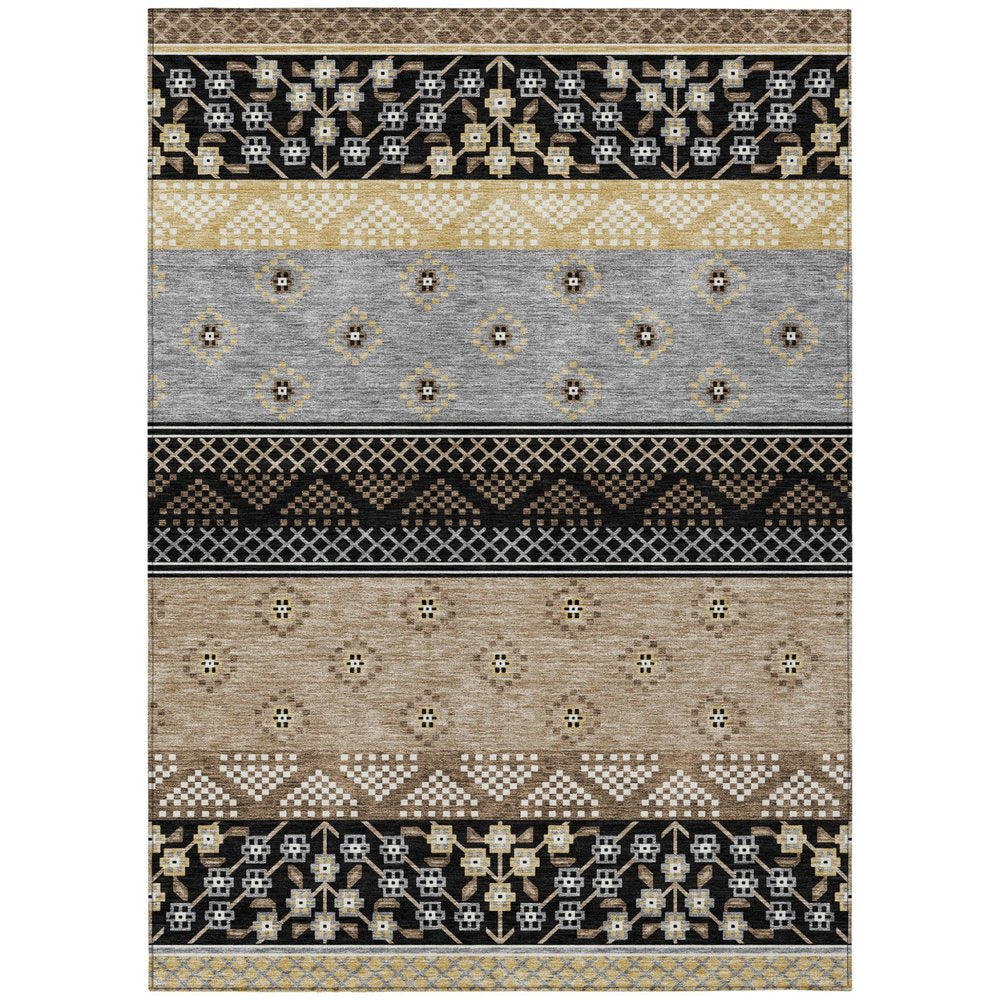 9' X 12' Black And Beige Striped Washable Indoor Outdoor Area Rug HomeRoots