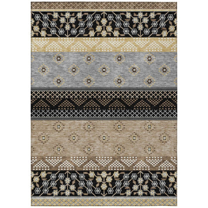 9' X 12' Black And Beige Striped Washable Indoor Outdoor Area Rug HomeRoots