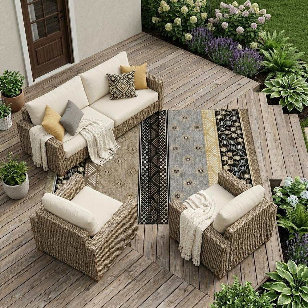 9' X 12' Black And Beige Striped Washable Indoor Outdoor Area Rug HomeRoots