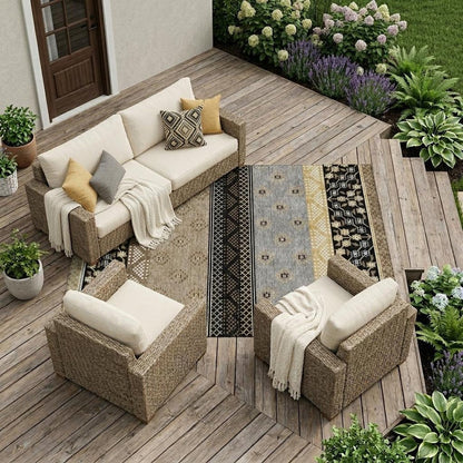 9' X 12' Black And Beige Striped Washable Indoor Outdoor Area Rug HomeRoots