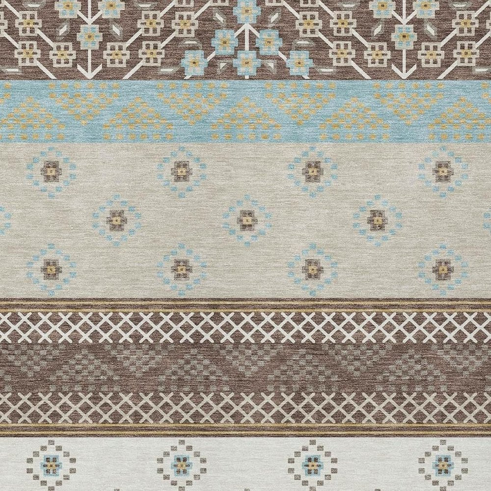 5' X 8' Chocolate And Green Striped Washable Indoor Outdoor Area Rug HomeRoots