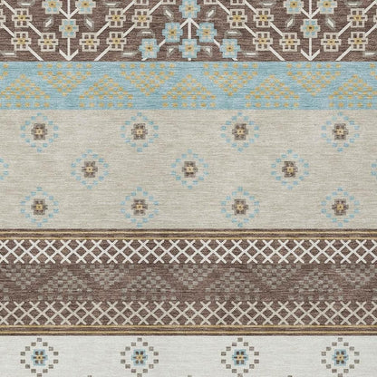 5' X 8' Chocolate And Green Striped Washable Indoor Outdoor Area Rug HomeRoots