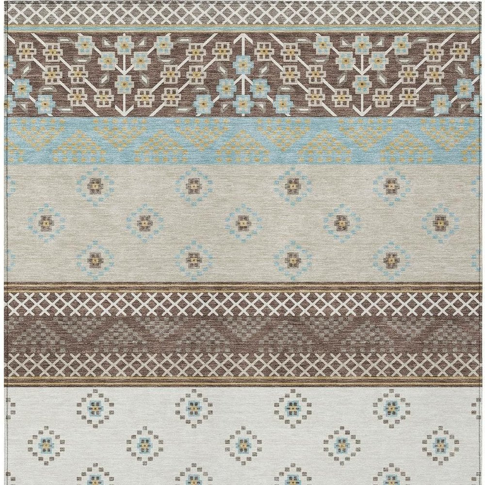 5' X 8' Chocolate And Green Striped Washable Indoor Outdoor Area Rug HomeRoots