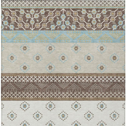 5' X 8' Chocolate And Green Striped Washable Indoor Outdoor Area Rug HomeRoots