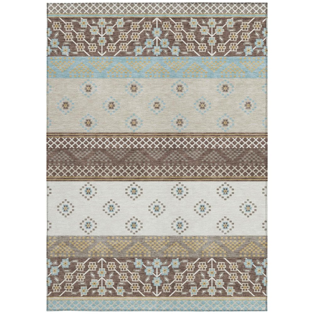 5' X 8' Chocolate And Green Striped Washable Indoor Outdoor Area Rug — view 8