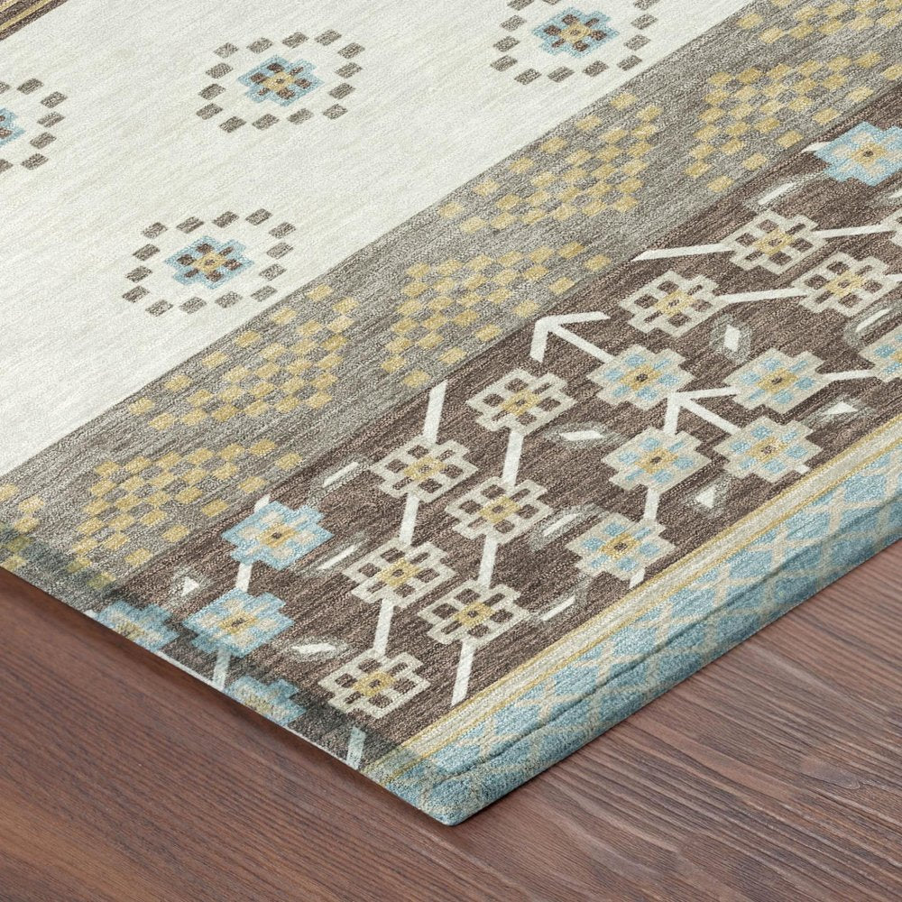 5' X 8' Chocolate And Green Striped Washable Indoor Outdoor Area Rug — view 2