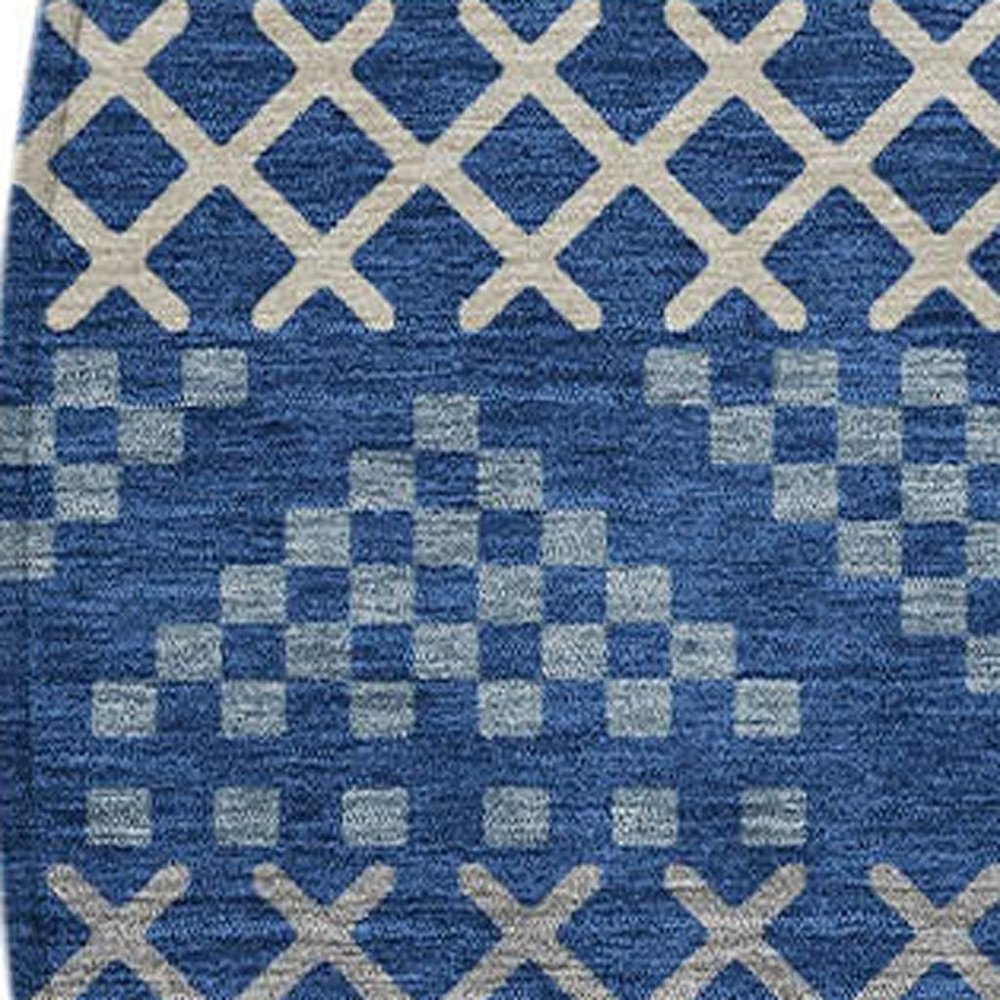 8' Navy Blue And Copper Round Striped Washable Indoor Outdoor Area Rug — view 8