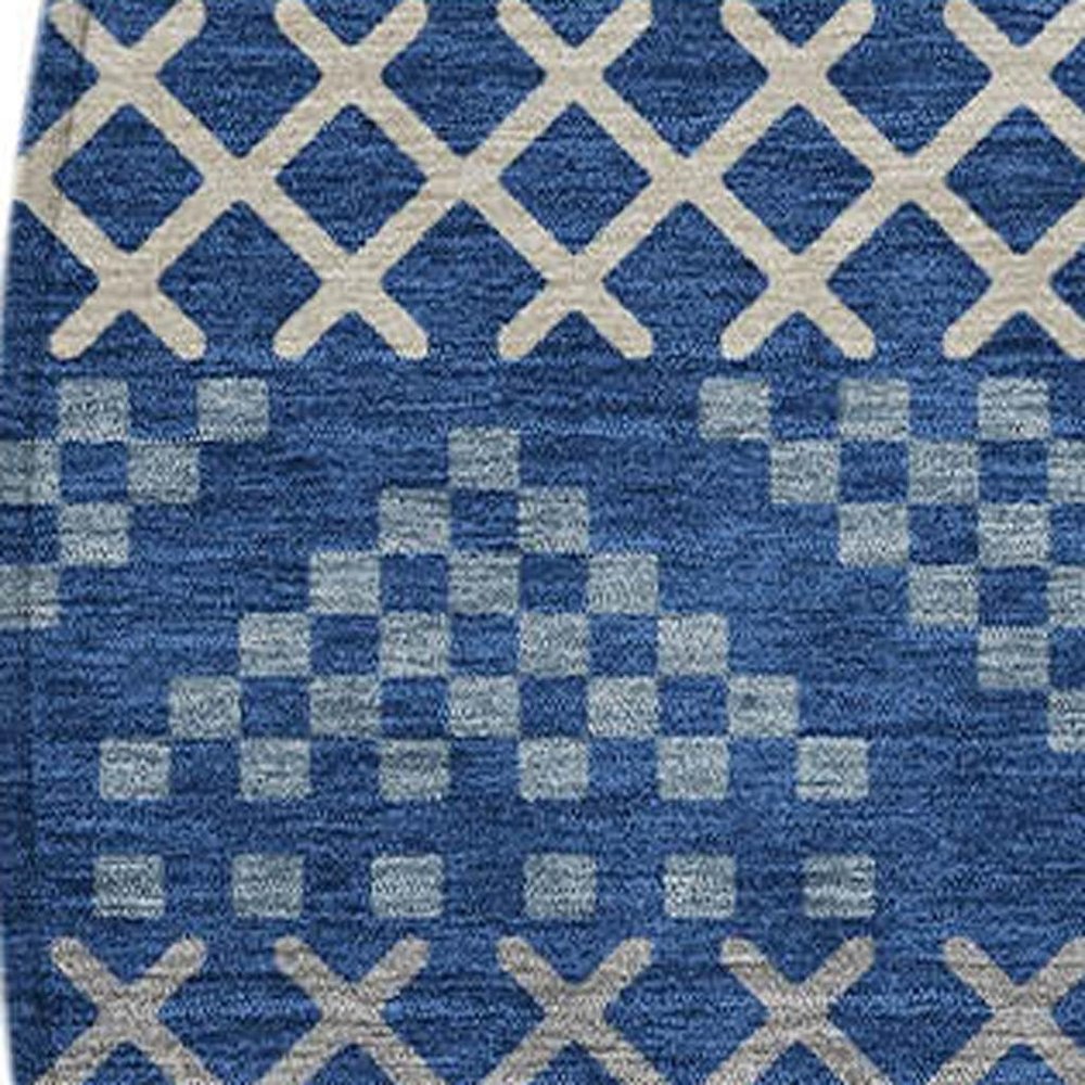 8' Navy Blue And Copper Round Striped Washable Indoor Outdoor Area Rug
