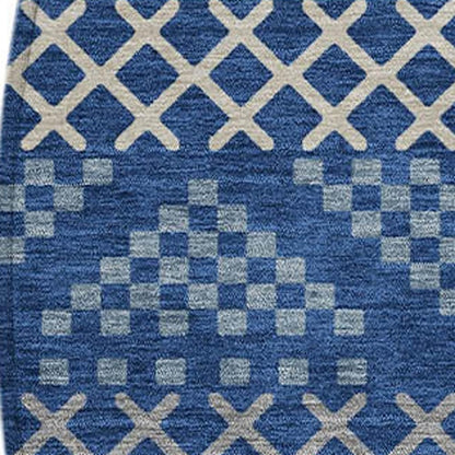 8' Navy Blue And Copper Round Striped Washable Indoor Outdoor Area Rug