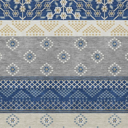 9' X 12' Navy Blue And Copper Striped Washable Indoor Outdoor Area Rug HomeRoots