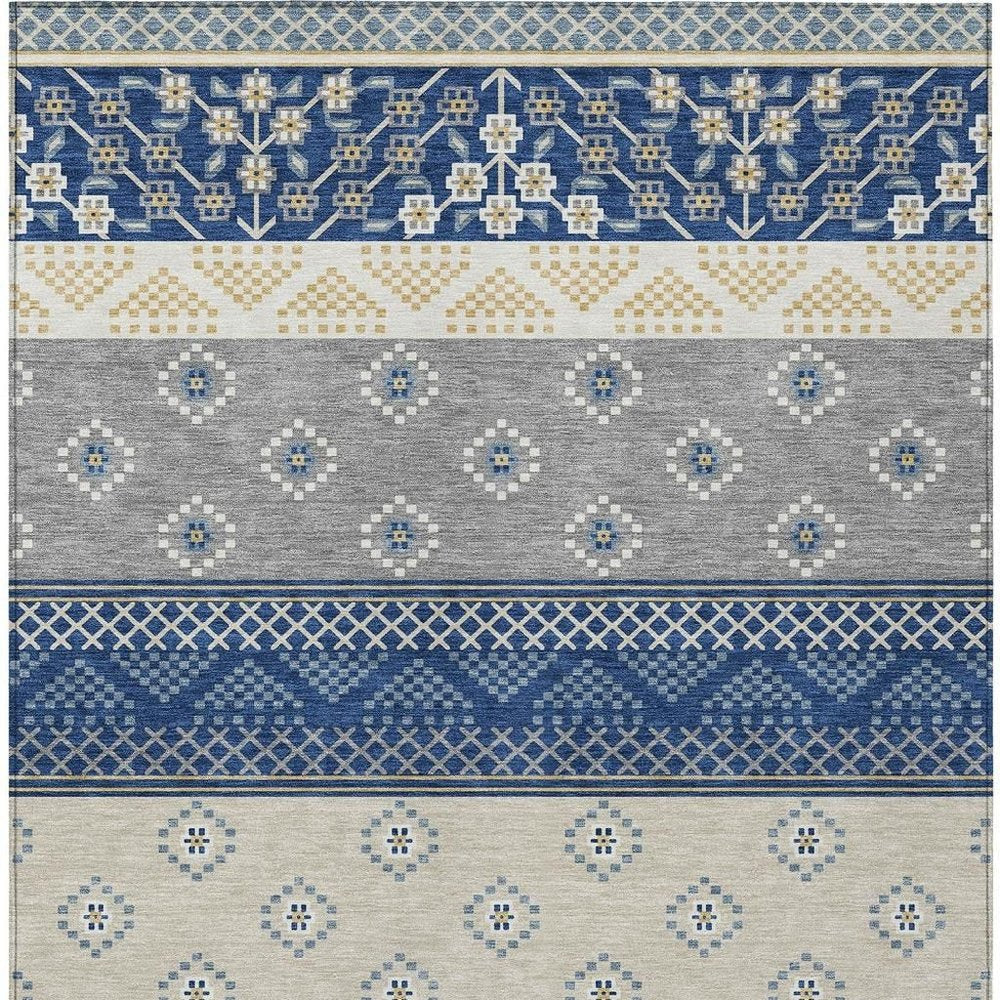 9' X 12' Navy Blue And Copper Striped Washable Indoor Outdoor Area Rug — view 5