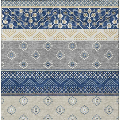 9' X 12' Navy Blue And Copper Striped Washable Indoor Outdoor Area Rug HomeRoots