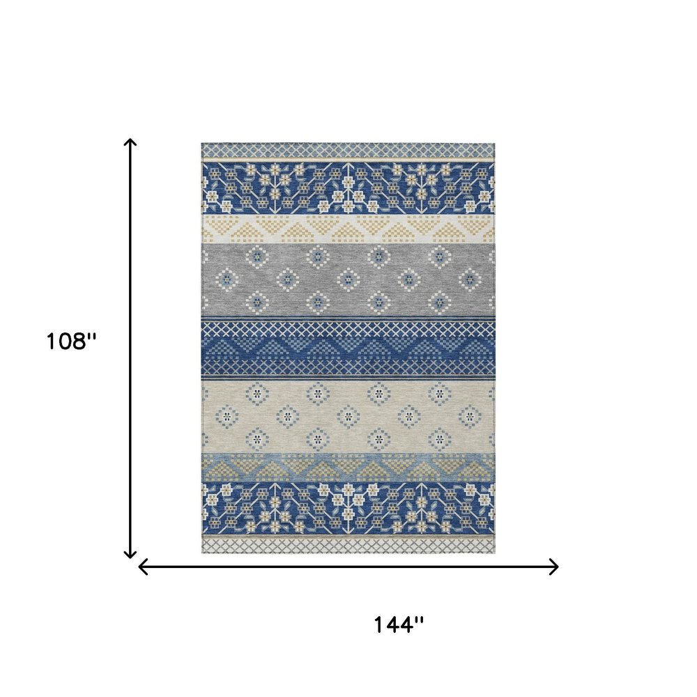 9' X 12' Navy Blue And Copper Striped Washable Indoor Outdoor Area Rug HomeRoots