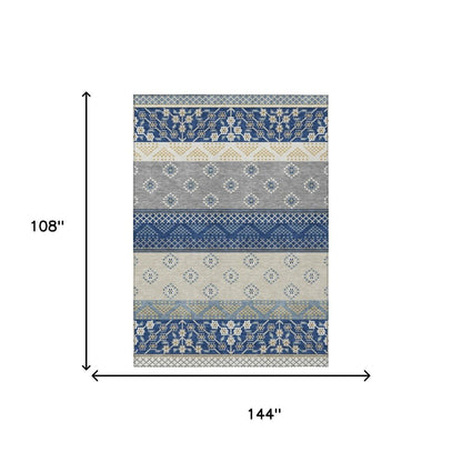 9' X 12' Navy Blue And Copper Striped Washable Indoor Outdoor Area Rug HomeRoots