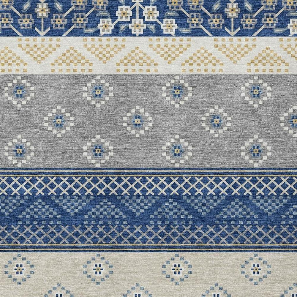 9' X 12' Navy Blue And Copper Striped Washable Indoor Outdoor Area Rug — view 8