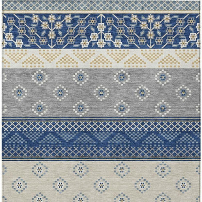 9' X 12' Navy Blue And Copper Striped Washable Indoor Outdoor Area Rug HomeRoots