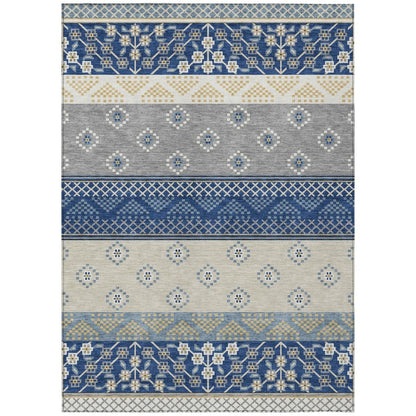 9' X 12' Navy Blue And Copper Striped Washable Indoor Outdoor Area Rug HomeRoots