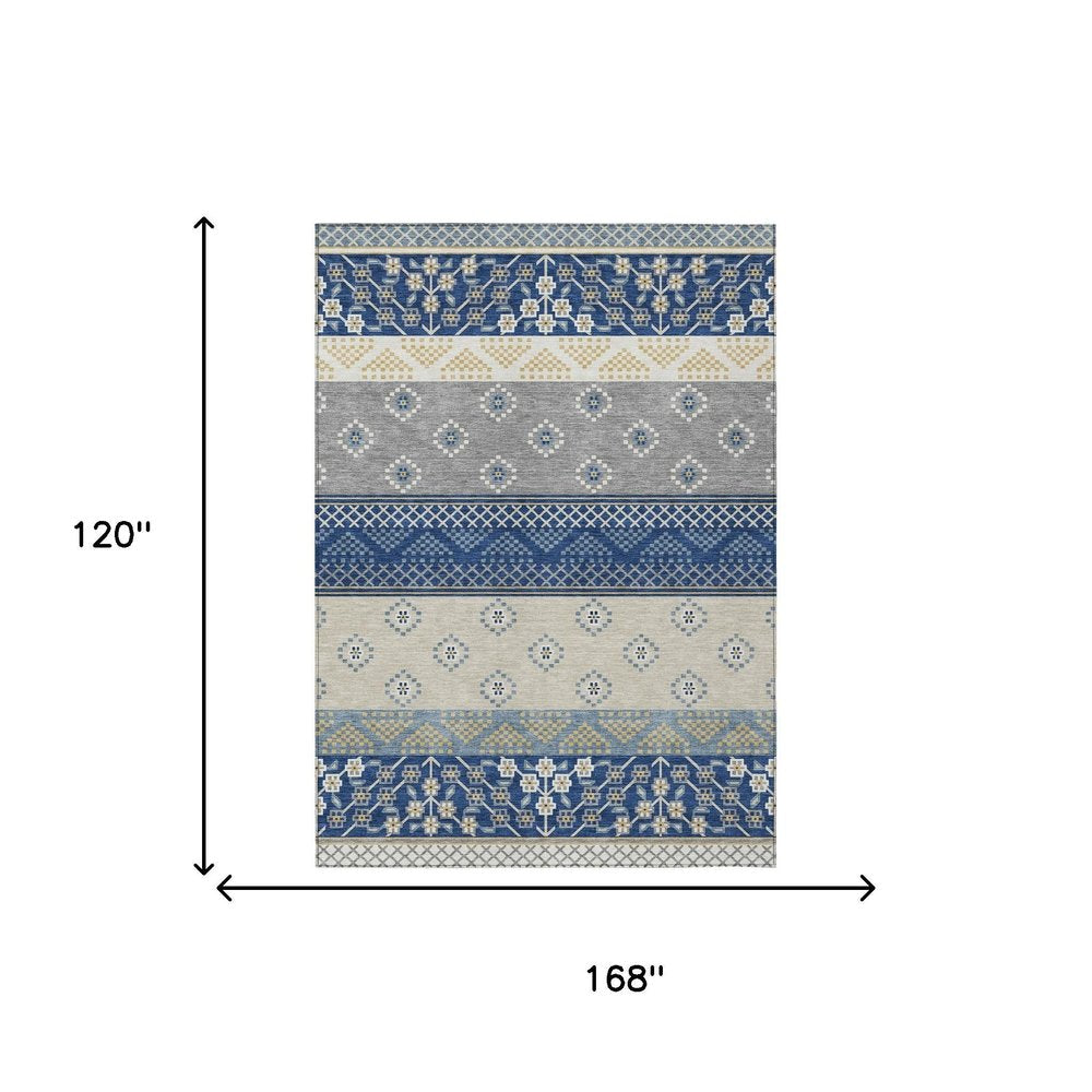 10' X 14' Navy Blue And Copper Striped Washable Indoor Outdoor Area Rug — view 6