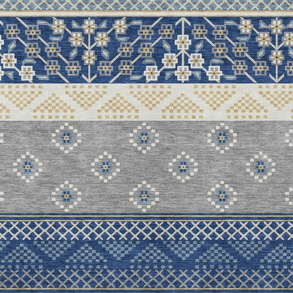10' X 14' Navy Blue And Copper Striped Washable Indoor Outdoor Area Rug — view 8