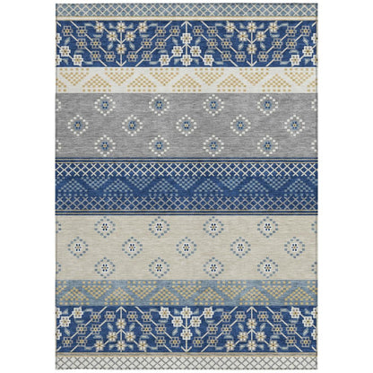 10' X 14' Navy Blue And Copper Striped Washable Indoor Outdoor Area Rug HomeRoots