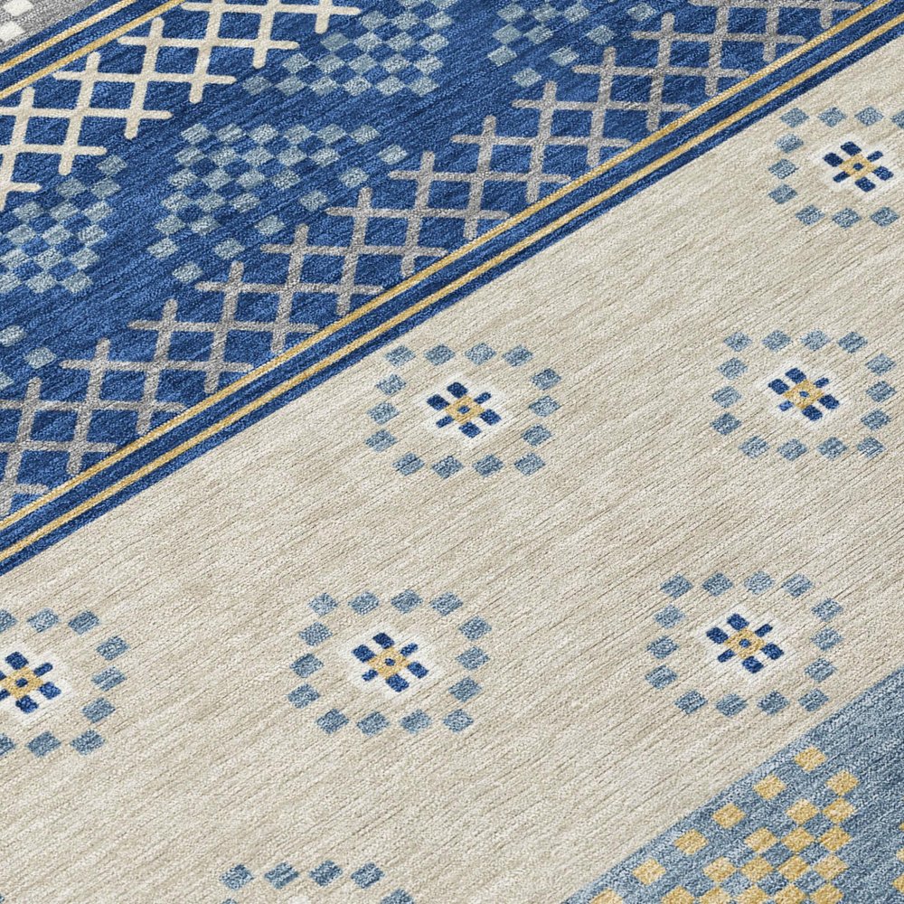 10' X 14' Navy Blue And Copper Striped Washable Indoor Outdoor Area Rug — view 3