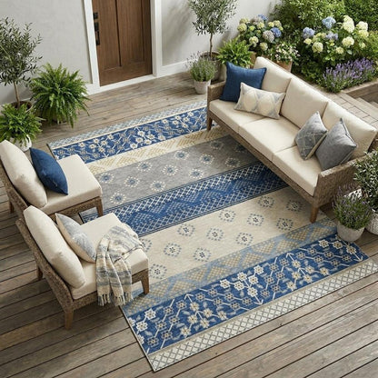 10' X 14' Navy Blue And Copper Striped Washable Indoor Outdoor Area Rug HomeRoots