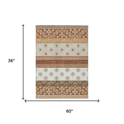 3' X 5' Orange And Denim Blue Striped Washable Indoor Outdoor Area Rug HomeRoots