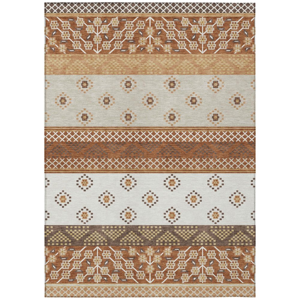 3' X 5' Orange And Denim Blue Striped Washable Indoor Outdoor Area Rug — view 1