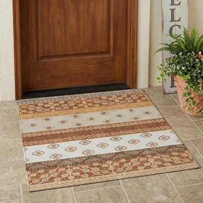 3' X 5' Orange And Denim Blue Striped Washable Indoor Outdoor Area Rug HomeRoots