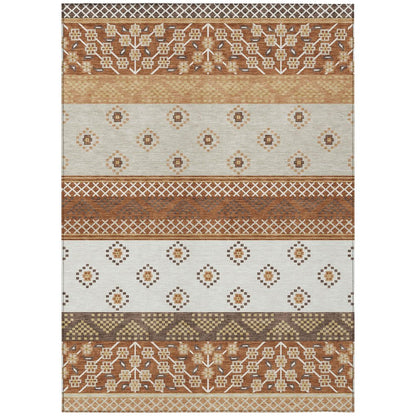 5' X 8' Orange And Denim Blue Striped Washable Indoor Outdoor Area Rug
