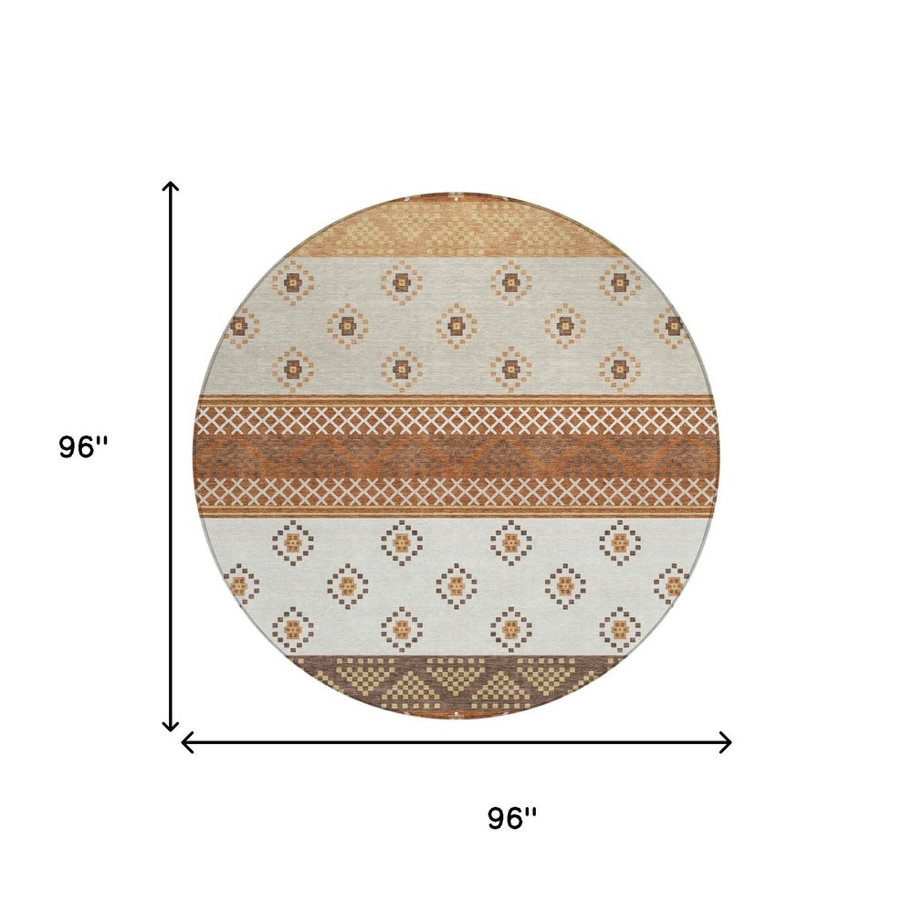 8' Orange And Denim Blue Round Striped Washable Indoor Outdoor Area Rug — view 6