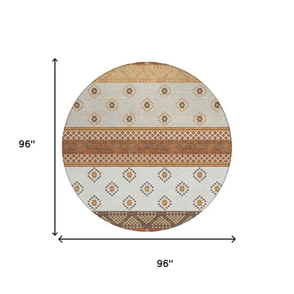 8' Orange And Denim Blue Round Striped Washable Indoor Outdoor Area Rug HomeRoots