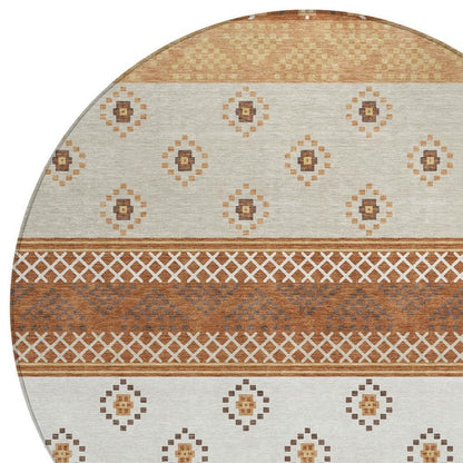 8' Orange And Denim Blue Round Striped Washable Indoor Outdoor Area Rug HomeRoots