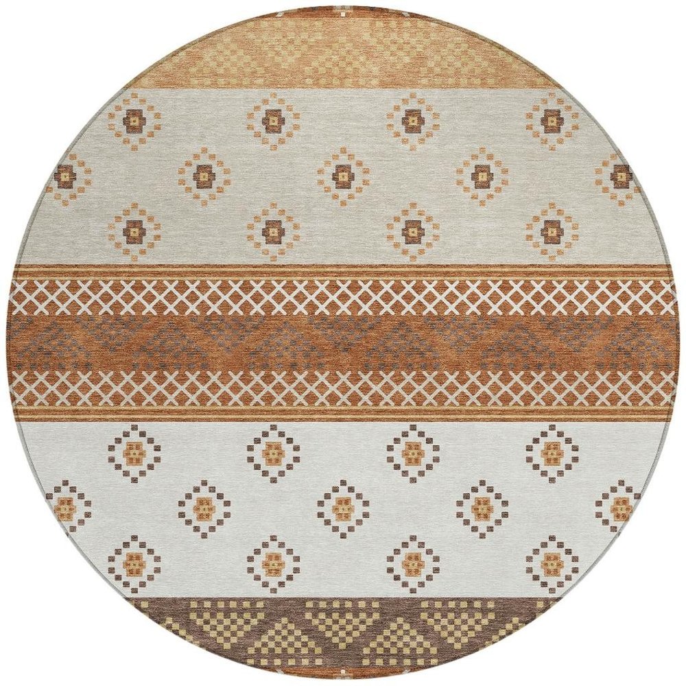 8' Orange And Denim Blue Round Striped Washable Indoor Outdoor Area Rug HomeRoots