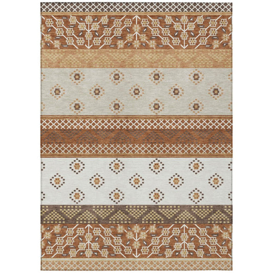 8' X 10' Orange And Denim Blue Striped Washable Indoor Outdoor Area Rug